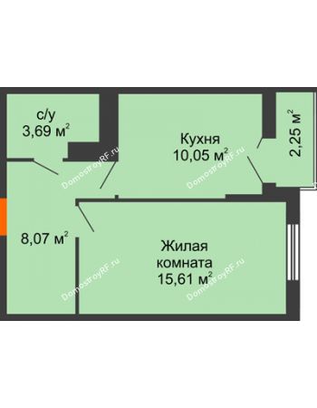 1 комнатная квартира 38,57 м² в ЖК Семейный парк, дом Литер 2
