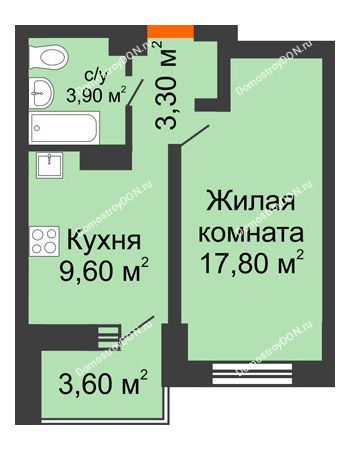1 комнатная квартира 38 м² - ЖК Zапад (Запад)