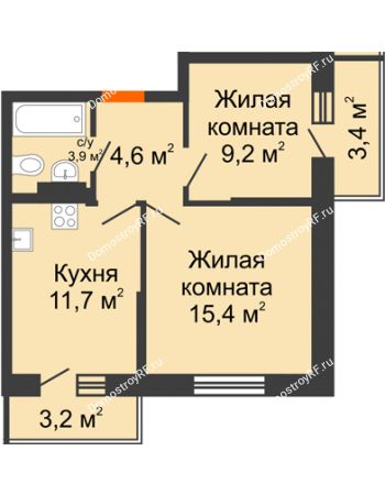 2 комнатная квартира 48,1 м² в ЖК Парк Победы, дом Литер 4