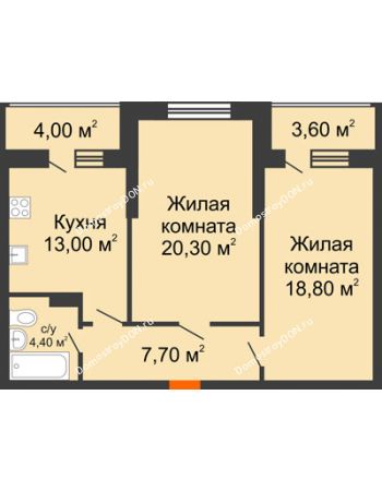 2 комнатная квартира 71,8 м² в ЖК Звездный-2, дом № 4