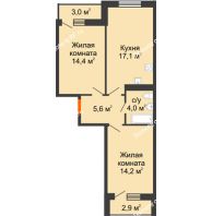 2 комнатная квартира 55,3 м² в ЖК Южане, дом Литер 2 - планировка