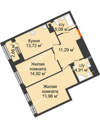 2 комнатная квартира 69,88 м² - ЖД Коллекция