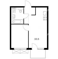 1 комнатная квартира 33,5 м² в ЖК Савин парк, дом корпус 3 - планировка