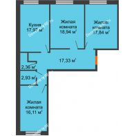 3 комнатная квартира 93,48 м², ЖК Две реки - планировка