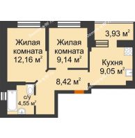 2 комнатная квартира 45,29 м² в ЖК Светлоград, дом Литер 16 - планировка