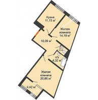 2 комнатная квартира 64,17 м² в ЖК Сердце, дом 1 - планировка
