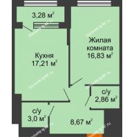 1 комнатная квартира 50,21 м², ЖК Гран-При - планировка