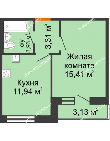 1 комнатная квартира 37,72 м² - ЖК Олимпийский