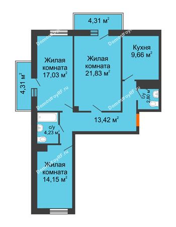 3 комнатная квартира 90 м² в ЖК Боярский двор, дом 2 очередь