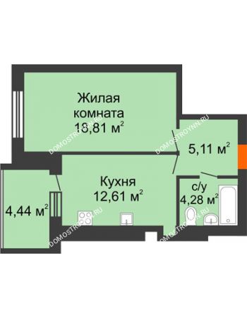 1 комнатная квартира 43,03 м² в ЖК Свобода, дом 1 очередь