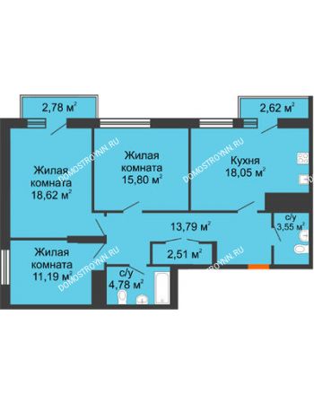 3 комнатная квартира 93,67 м² - ЖК Комарово