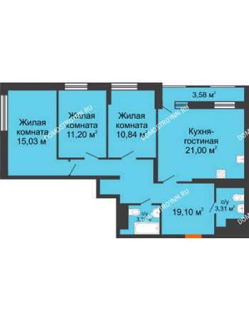 3 комнатная квартира 86,31 м² в ЖК Каскад на Менделеева, дом № 1