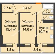 2 комнатная квартира 61,2 м² в Фруктовый квартал Абрикосово, дом Литер 3 - планировка