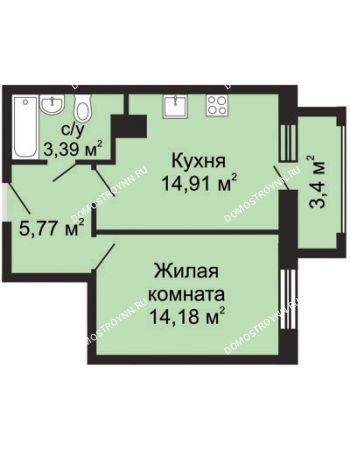 1 комнатная квартира 41,08 м² - ЖК Гелиос