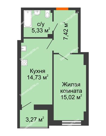 1 комнатная квартира 44,14 м² в ЖК Аврора, дом № 3