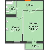 1 комнатная квартира 42,4 м² в ЖК Fresh (ЖК Фреш), дом Литер 2 - планировка