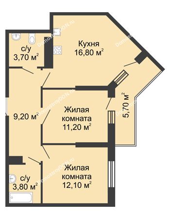 2 комнатная квартира 58,8 м² - ЖК Сказка