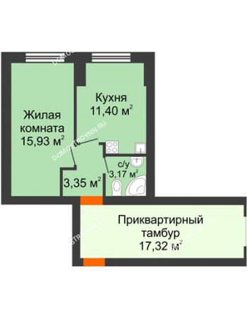 1 комнатная квартира 33,85 м² - ЖК Янтарный