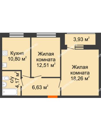 2 комнатная квартира 56,3 м² в ЖК Подкова на Гагарина, дом № 2