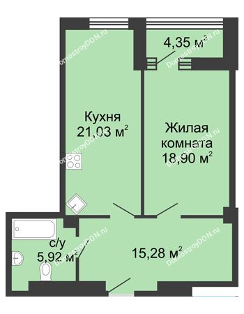 1 комнатная квартира 63,3 м² - ЖК Бристоль