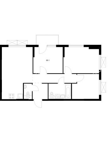 3 комнатная квартира 69,1 м² в ЖК Савин парк, дом корпус 8