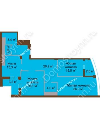 3 комнатная квартира 118,1 м² в ЖК Монолит, дом № 89, корп. 1, 2