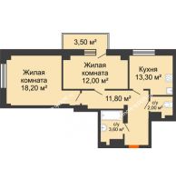 2 комнатная квартира 57,95 м² в ЖК Сокол Градъ, дом Литер 3 - планировка