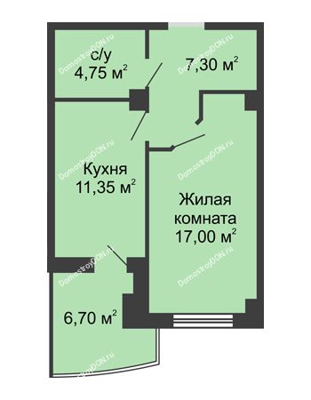 1 комнатная квартира 43,75 м² в ЖК Новый Город, дом № 3