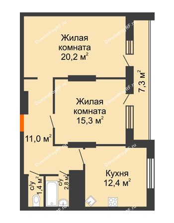 2 комнатная квартира 70 м² - ЖК Космолет