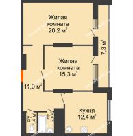 2 комнатная квартира 70 м², ЖК Космолет - планировка