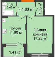 1 комнатная квартира 40,72 м² в ЖК Суворов-Сити, дом 1 очередь секция 6-13 - планировка