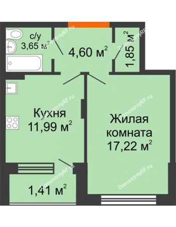 1 комнатная квартира 40,72 м² в ЖК Суворов-Сити, дом № 1