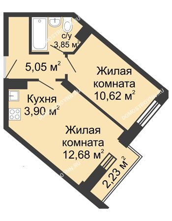 2 комнатная квартира 36,76 м² - ЖК Каскад на Волжской