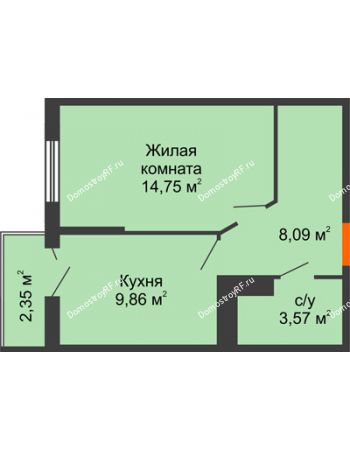1 комнатная квартира 36,97 м² в ЖК Семейный парк, дом Литер 2