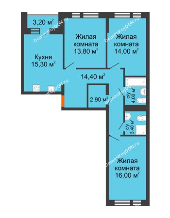 3 комнатная квартира 85,4 м² в ЖК НОРД-Премьер, дом № 13