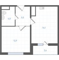 1 комнатная квартира 39,8 м² в ЖК Левенцовка парк, дом Корпус 8-12.2 - планировка