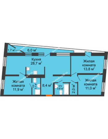 3 комнатная квартира 90,71 м² в ЖК Андерсен парк, дом ГП-5