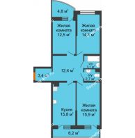 3 комнатная квартира 85,9 м² в ЖК Самолет, дом 4 очередь - Литер 22 - планировка