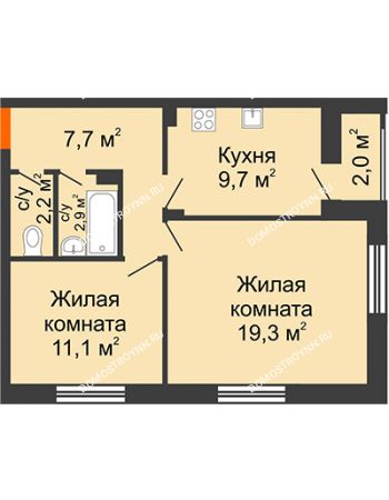 2 комнатная квартира 53,9 м² в ЖК Октава, дом № 7