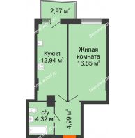 1 комнатная квартира 39,64 м² в ЖК Город у реки, дом Литер 8 - планировка