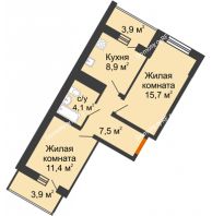 2 комнатная квартира 47,6 м² в ЖК Грани, дом Литер 4 - планировка