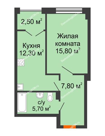 1 комнатная квартира 44,3 м² - ЖК Гагарин
