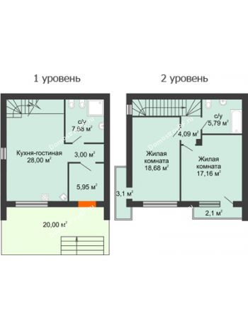 2 комнатная квартира 91 м² в КП Панорама, дом Гангутская, 19 (таунхаусы 91м2)