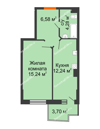 1 комнатная квартира 39,45 м² в ЖК Сердце Ростова 2, дом Литер 1