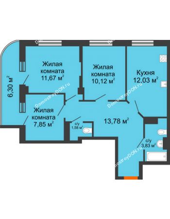 3 комнатная квартира 64,27 м² - ЖК Марксистский