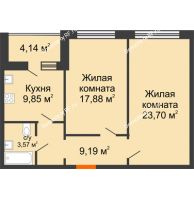 2 комнатная квартира 66,27 м² в ЖК Микрорайон Боровое, дом № 14 - планировка
