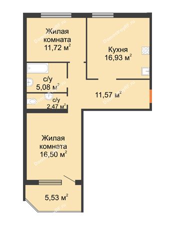 2 комнатная квартира 64,98 м² в ЖК Квартет, дом ГП-227