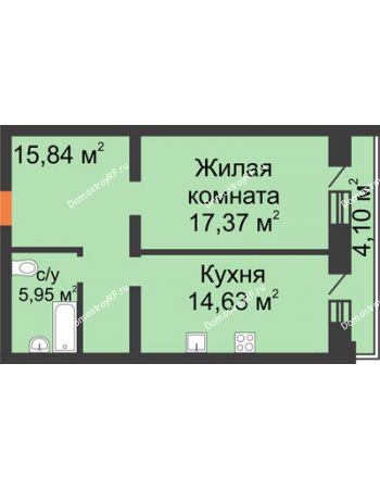 1 комнатная квартира 57,89 м² - ЖК На Владимирской