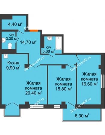 3 комнатная квартира 92,6 м² в ЖК Взлетная 7, дом 1-2 корпус