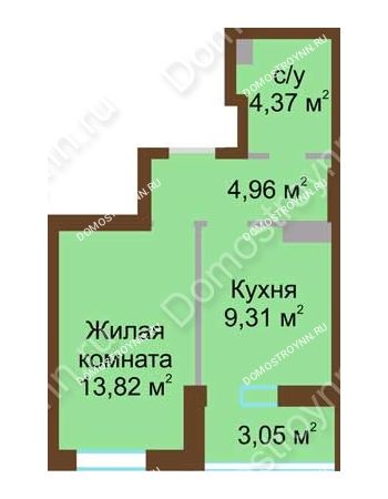 1 комнатная квартира 34,43 м² в ЖК Красная поляна, дом № 2
